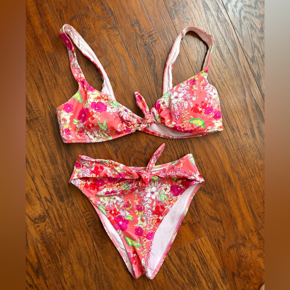 Victoria secret Floral Tie-Front Bikini Set in Pink Coral